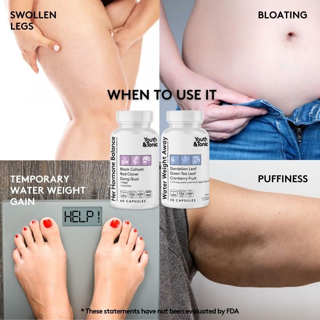 Women's Hormone Balance Capsules with Youth & Tonic Properties | 30 + 60 Pills for Water Retention & Swelling