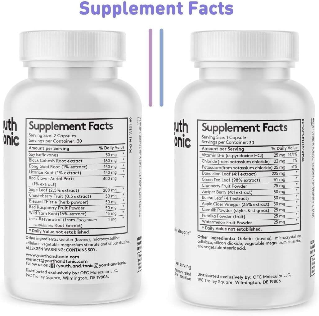 Women's Hormone Balance Capsules with Youth & Tonic Properties | 30 + 60 Pills for Water Retention & Swelling