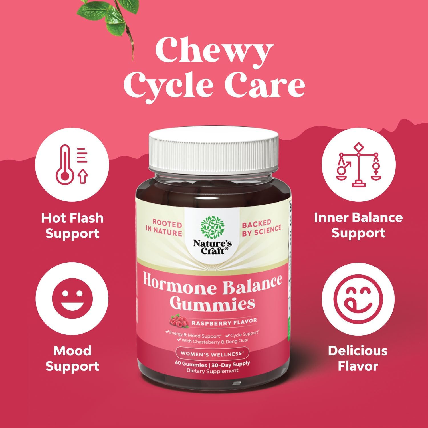 Women's Hormone Balance Gummies - PMS & Menopause Support with Vitamin B6 & Dong Quai - 60 Chews