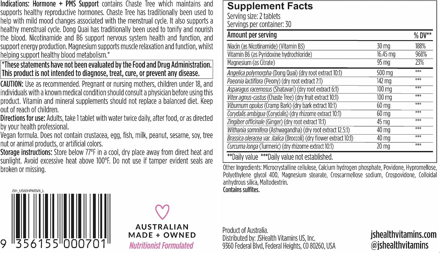 Women's Hormone Balance & PMS Support Supplement with Vitamins B3, B6, Magnesium - 60 Capsules