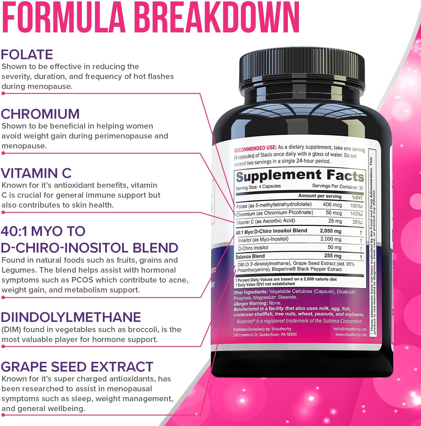 Women's Hormone Balance Supplement - Myo-Inositol & D-Chiro Inositol Blend with DIM - Skin, Energy, & Cycle Support - 30 Day Supply