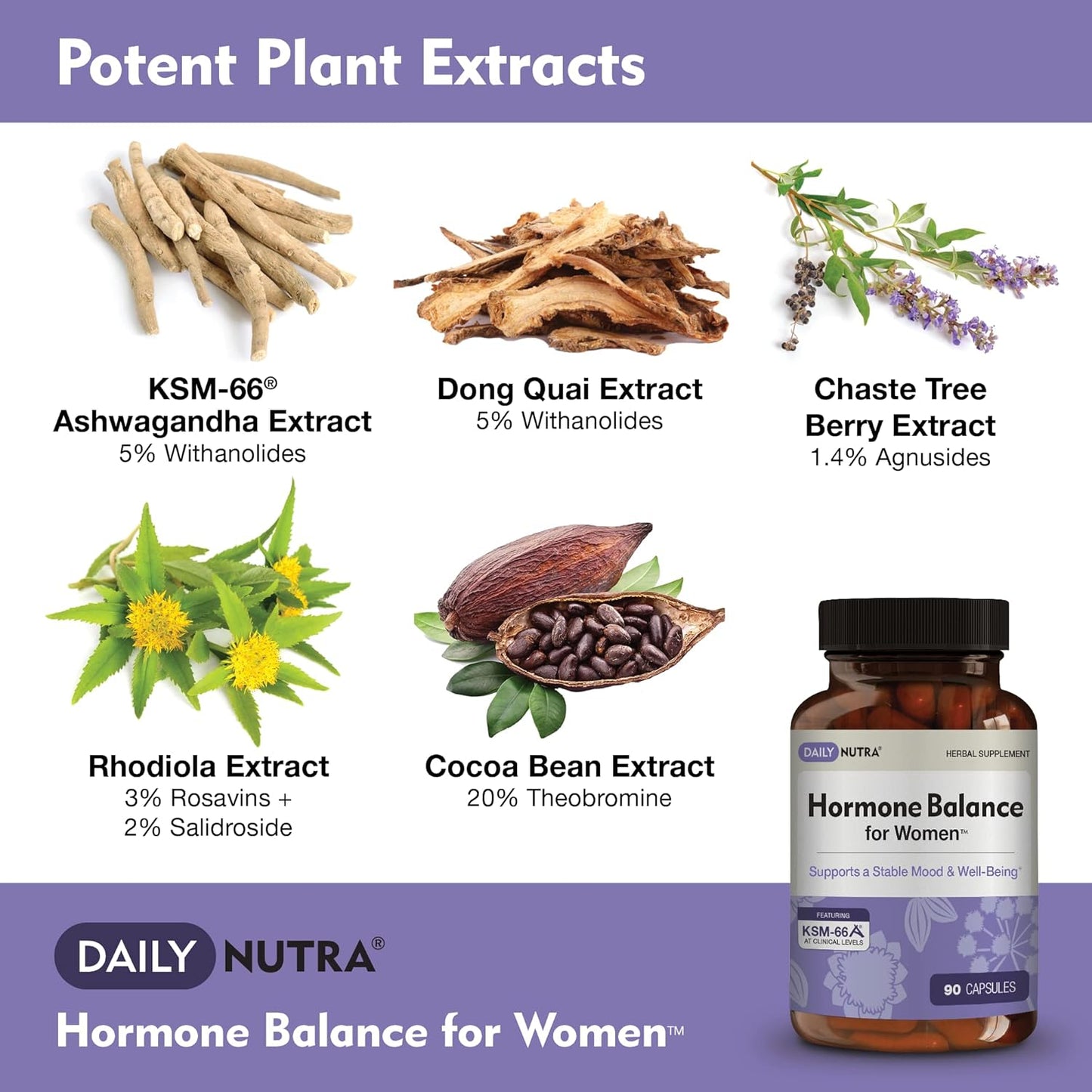 Women's Hormone Balance Supplement - Natural Mood Support for PMS & Menopause | Includes KSM-66 Ashwagandha - 90 Capsules