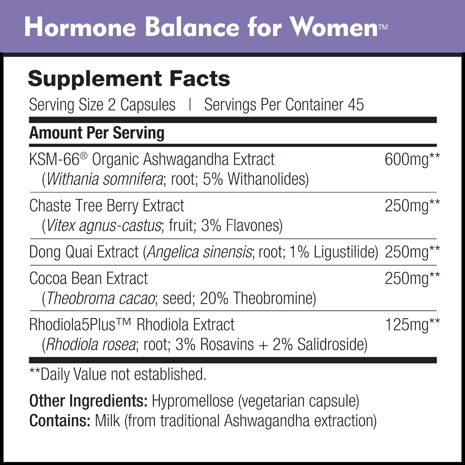 Women's Hormone Balance Supplement - Natural Mood Support for PMS & Menopause | Includes KSM-66 Ashwagandha - 90 Capsules