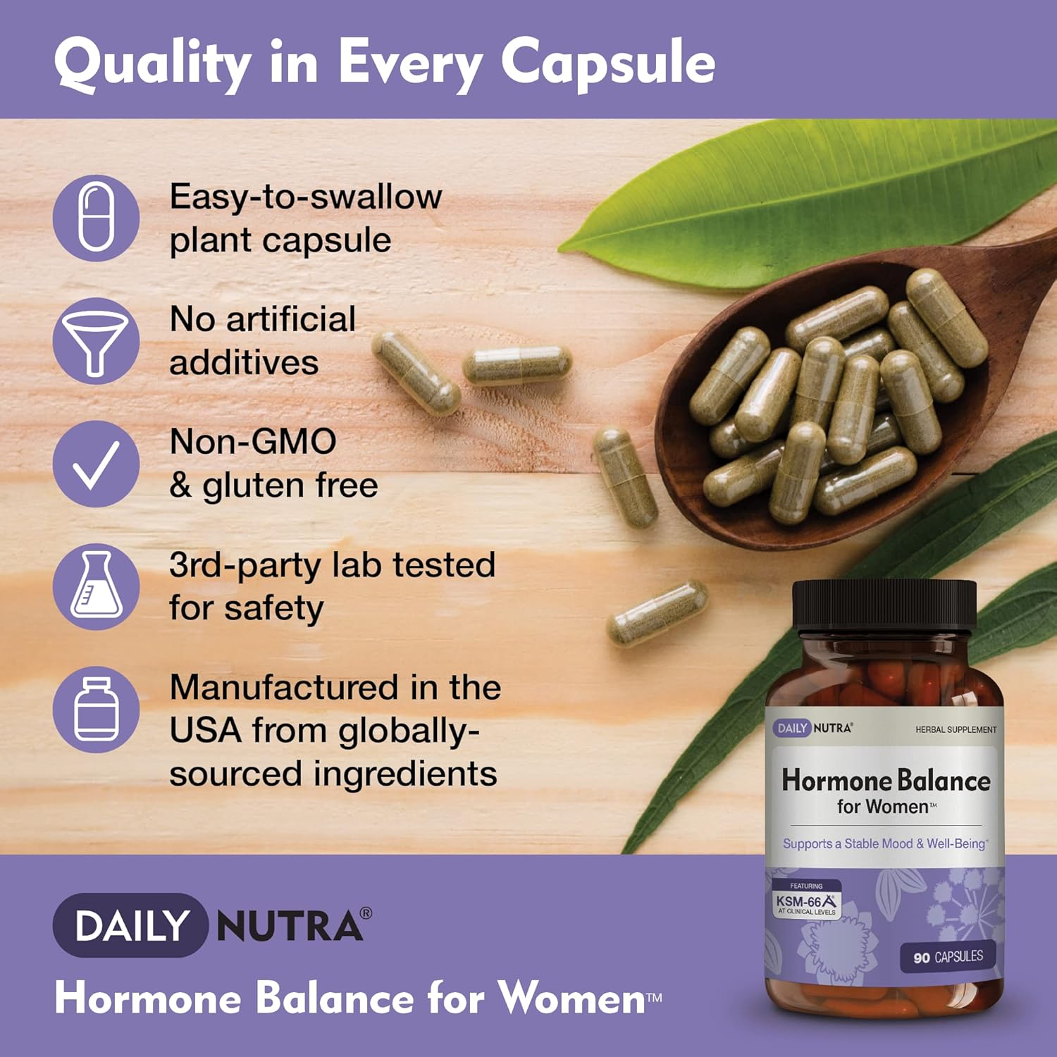 Women's Hormone Balance Supplement - Natural Mood Support for PMS & Menopause | Includes KSM-66 Ashwagandha - 90 Capsules