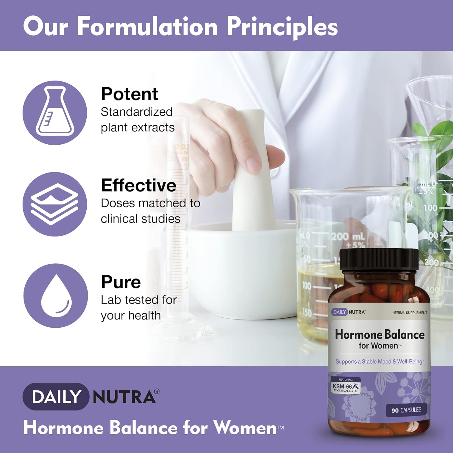 Women's Hormone Balance Supplement - Natural Mood Support for PMS & Menopause | Includes KSM-66 Ashwagandha - 90 Capsules