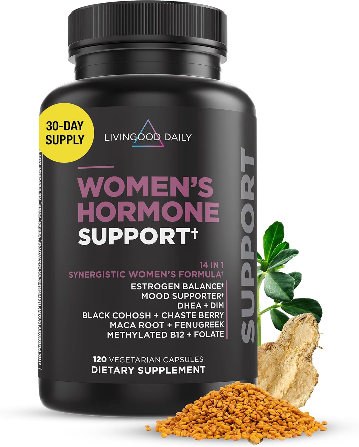 Women's Hormone Support Capsules - Mood Balance, PMS Relief, Menopause Aid - Estrogen Supplement with Fenugreek, Black Cohosh, Chasteberry, DIM - 120 Count