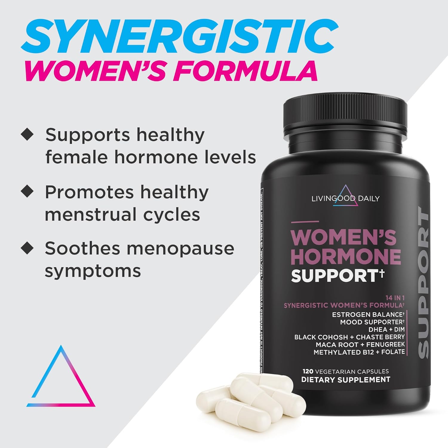 Women's Hormone Support Capsules - Mood Balance, PMS Relief, Menopause Aid - Estrogen Supplement with Fenugreek, Black Cohosh, Chasteberry, DIM - 120 Count