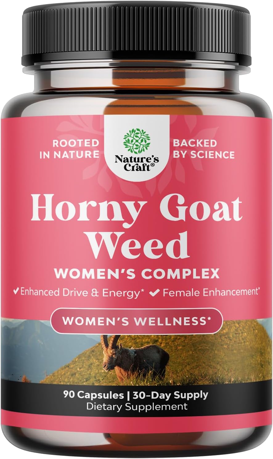 Women's Horny Goat Weed Complex with Ashwagandha, Panax Ginseng, and Maca Root Capsules - Boost Drive, Energy, Mood, and Address Dryness