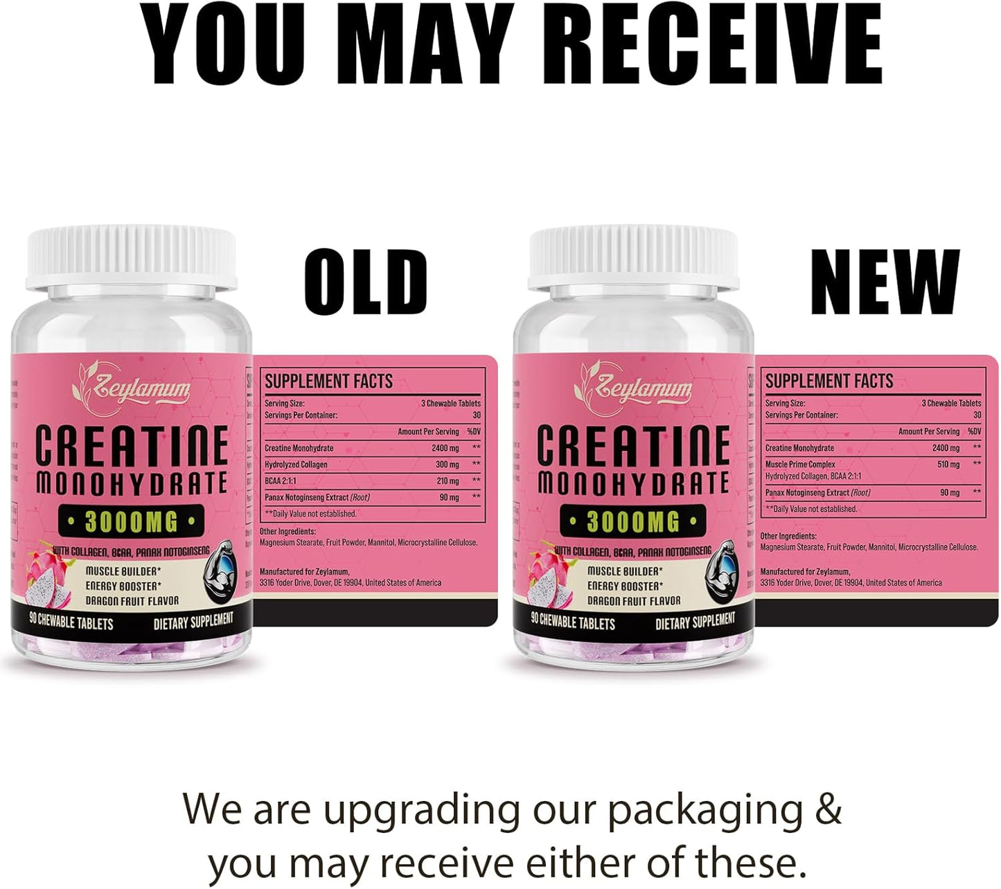 Women's Hydrolyzed Collagen Creatine Monohydrate Supplement with BCAA - Non-GMO & Sugar Free, 60 Servings