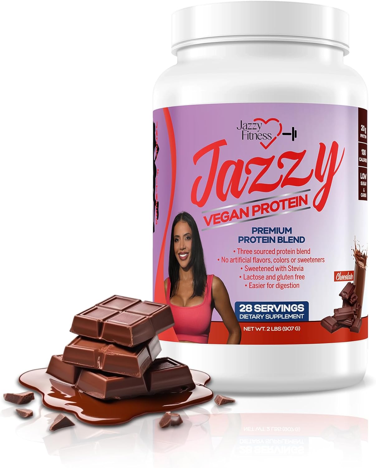 Women's Jazzy Vegan Chocolate Protein Powder - 907 gm Plant Based Blend, Lactose & Gluten Free, Energy Boost - 28 Servings