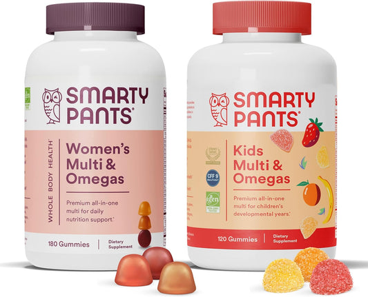 Women's & Kids Multivitamin Gummies Bundle with Omega 3 Fish Oil, Methylfolate, CoQ10, Vitamin D3, C, B12, B6, A, K & Zinc - Gluten Free (30 Day Supply)