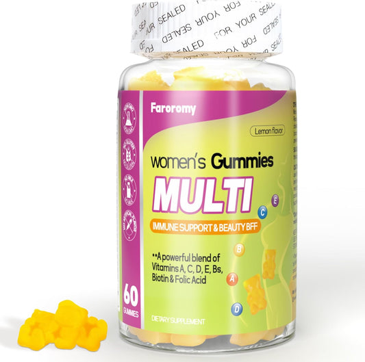 Women's Lemon Flavored Gummy Multivitamin with Vitamins A, C, D, E, B6, B12 - 30 Day Supply (60 Count)