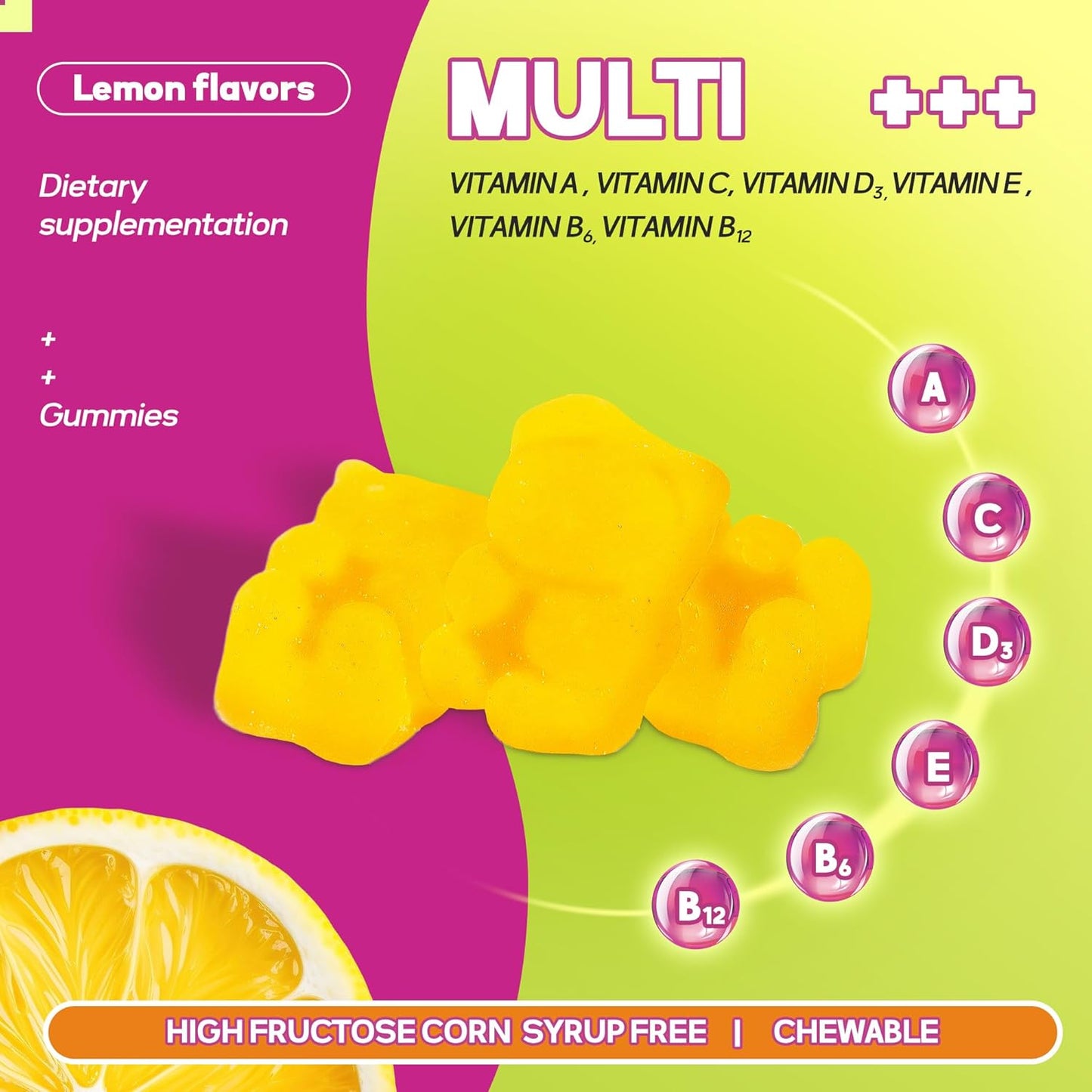 Women's Lemon Flavored Gummy Multivitamin with Vitamins A, C, D, E, B6, B12 - 30 Day Supply (60 Count)