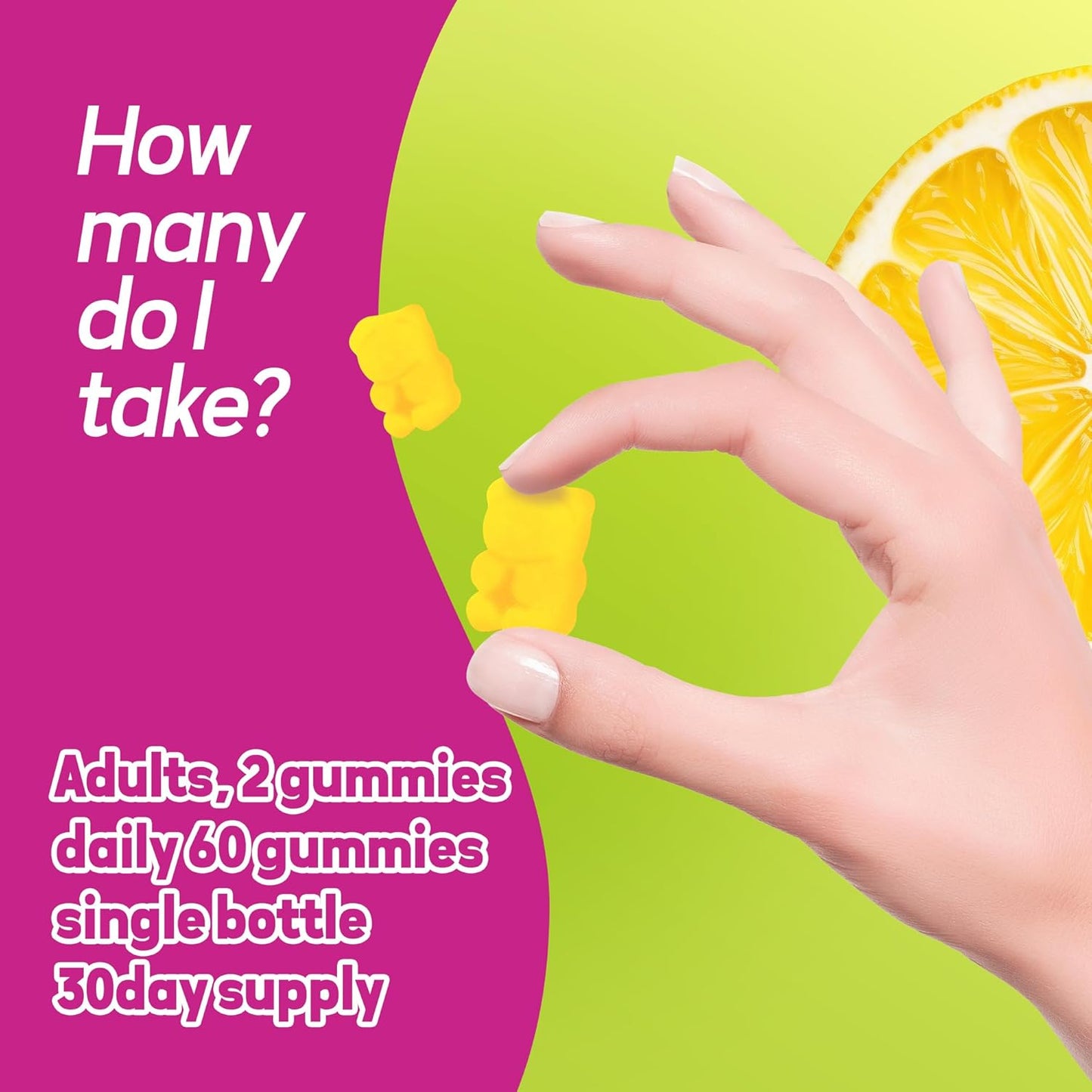 Women's Lemon Flavored Gummy Multivitamin with Vitamins A, C, D, E, B6, B12 - 30 Day Supply (60 Count)