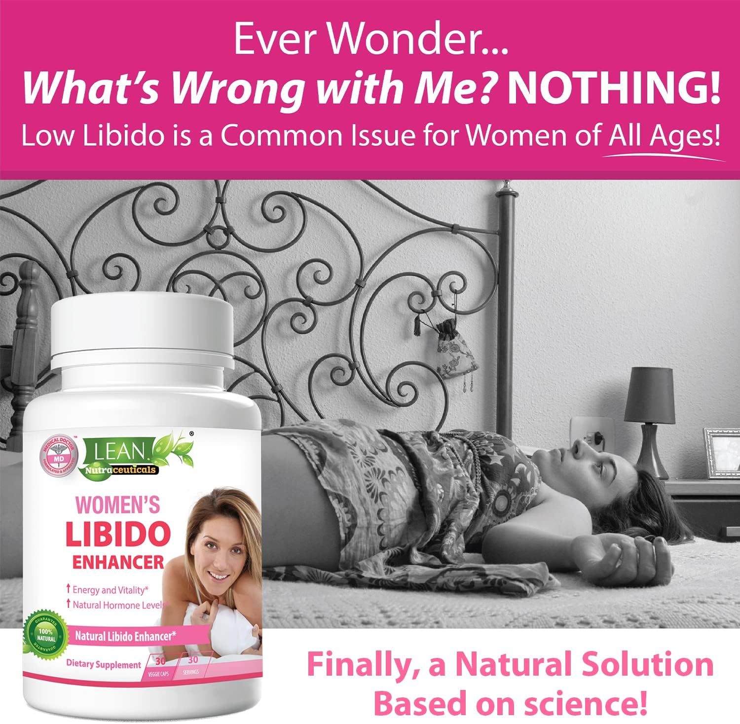 Women's Libido Booster with Maca Root, Fenugreek, Tongkat Ali, Horny Goat Weed - Hormone Balance & Menopause Support - 30 Capsules