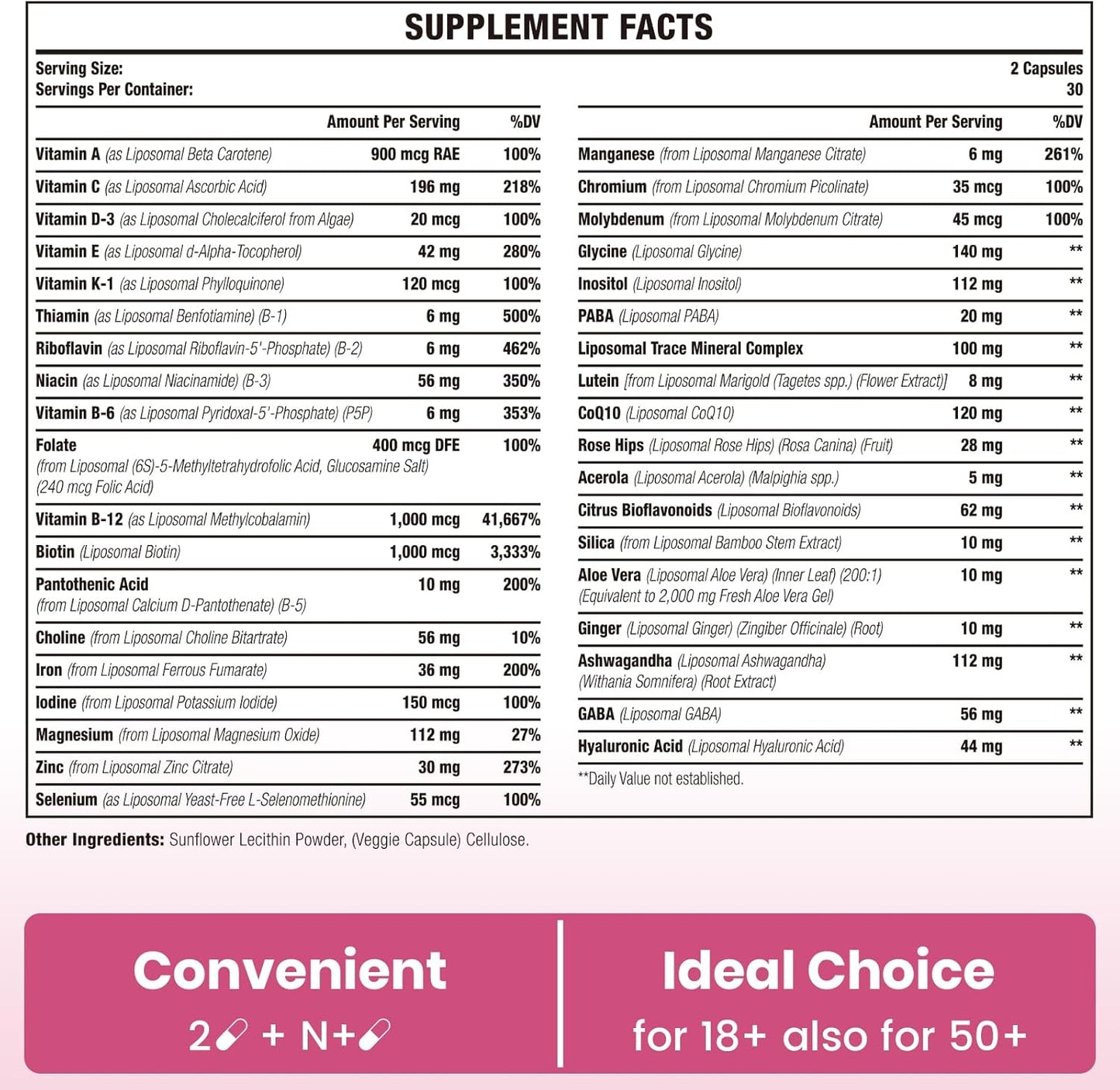 Womens Liposomal Multivitamin 1400MG with Iron & Vitamins A, C, D, E, B Complex - Immune Health & Skin Support, 600 Vegan Capsules