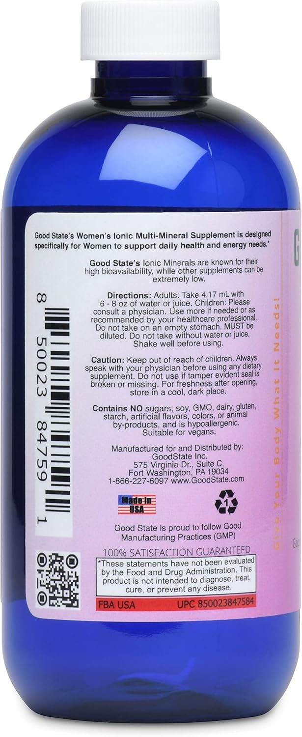 Women's Liquid Ionic Multi Mineral Supplement - Vegan, 15 Different Minerals (8 oz) by Good State Ionic Woman