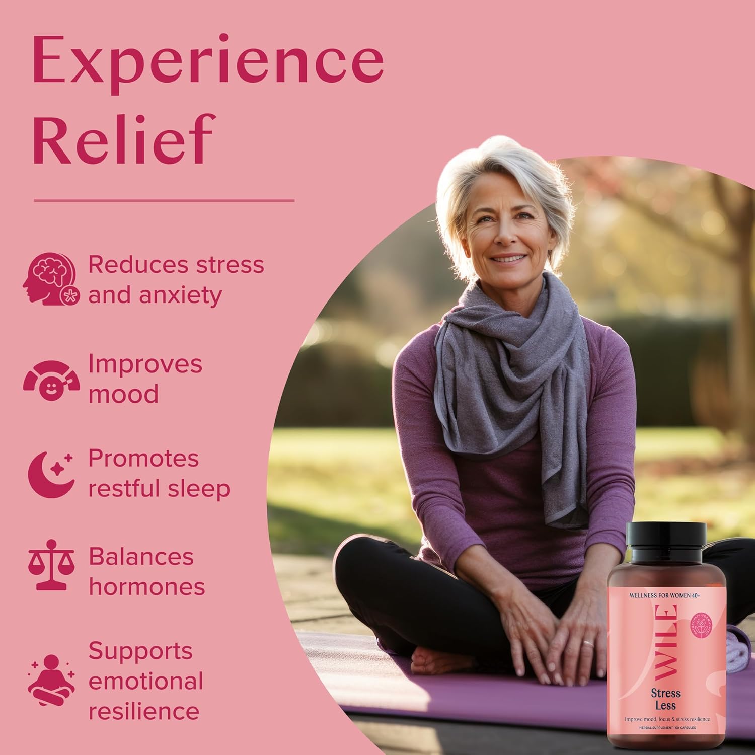 Women's Menopause & Perimenopause Supplements - Stress Relief with Ashwagandha & Black Cohosh - Mood & Hormone Balance Support - Vegan, 30 Servings