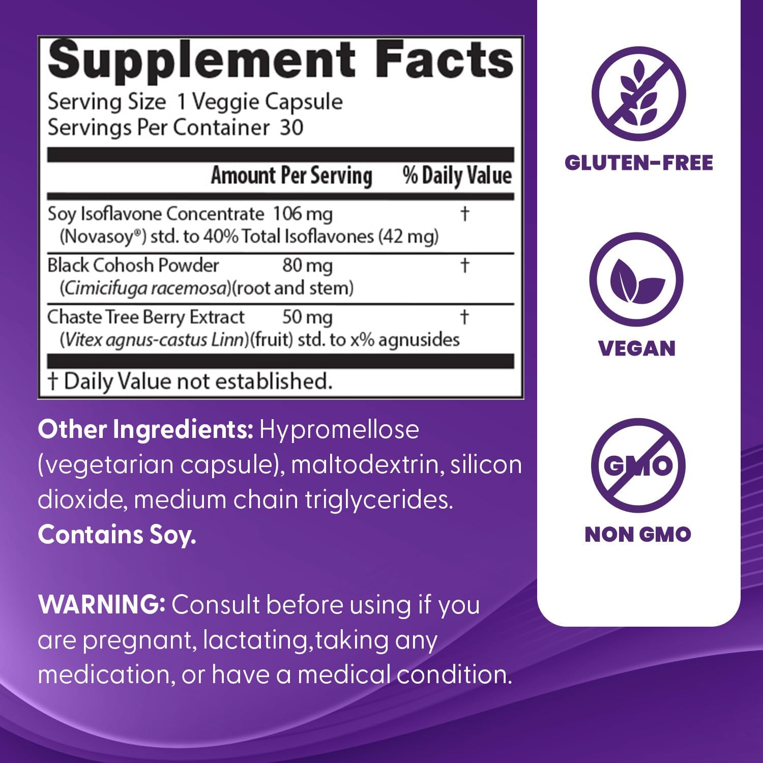 Women's Menopause Support Capsules - Natural Multi-Symptom Relief, Non-GMO, Gluten-Free, Vegan Formula, 30 Count