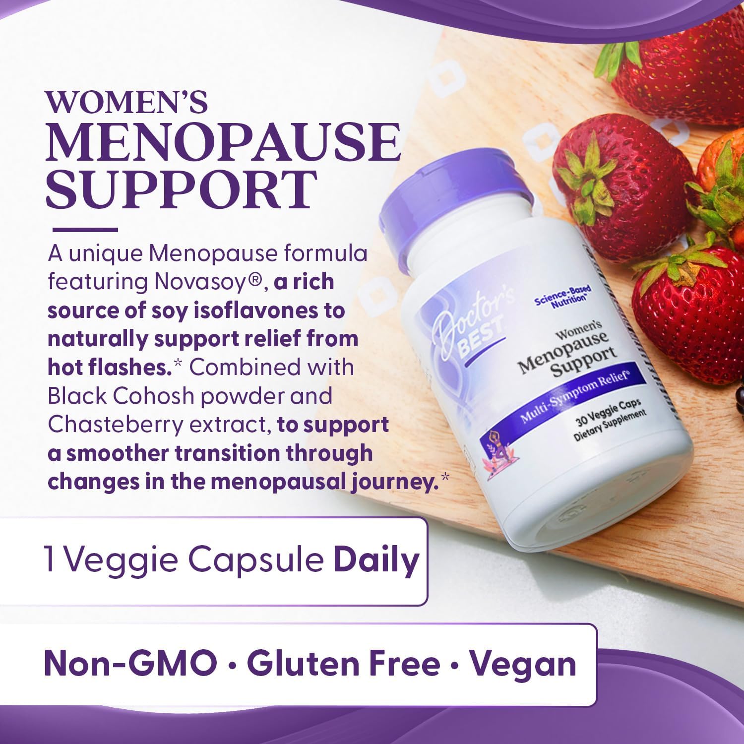 Women's Menopause Support Capsules - Natural Multi-Symptom Relief, Non-GMO, Gluten-Free, Vegan Formula, 30 Count