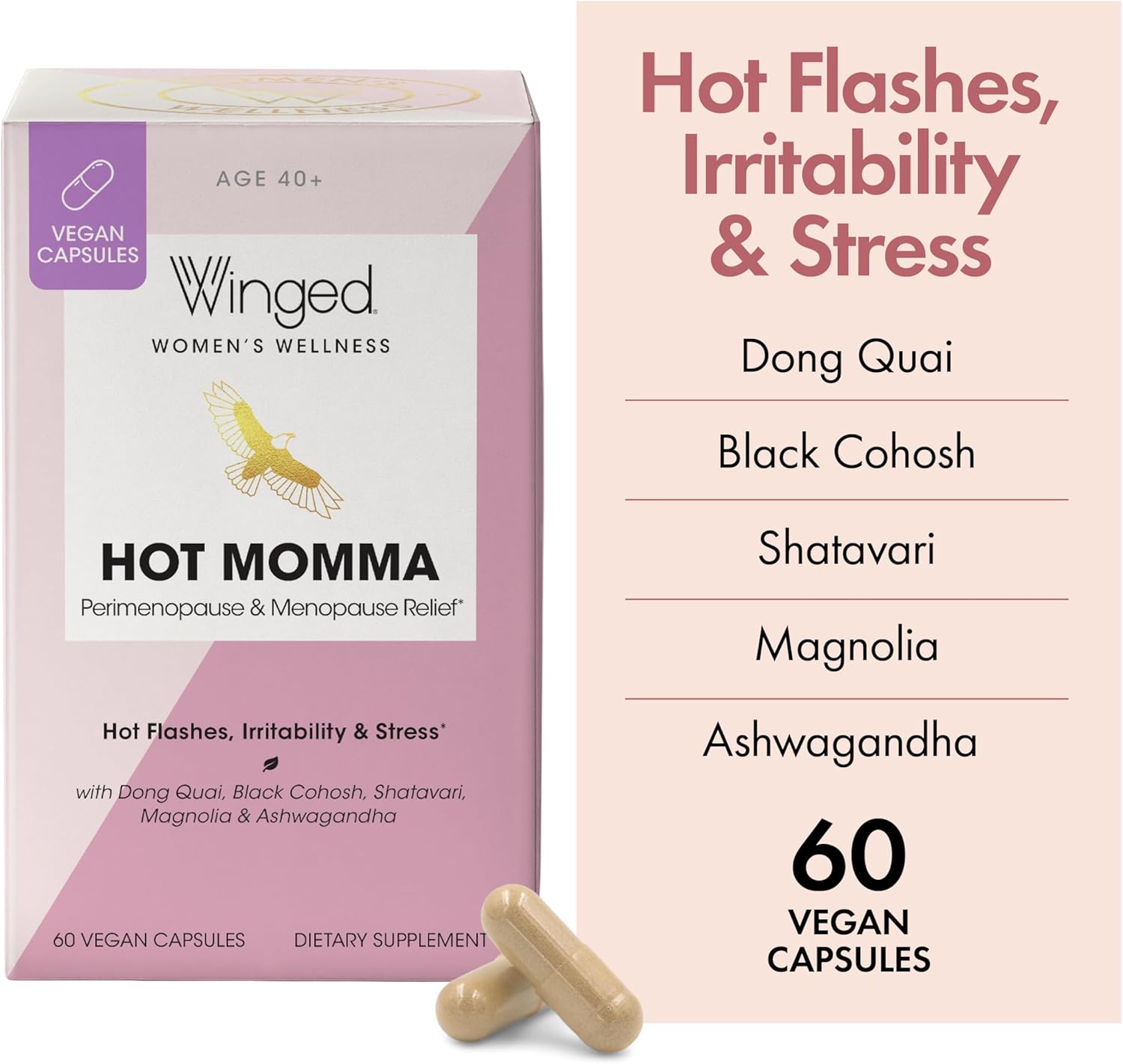 Women's Menopause Support Capsules | Hormone Balance, Hot Flashes, Night Sweats | Chaste Tree, Dong Quai, Black Cohosh | 60ct