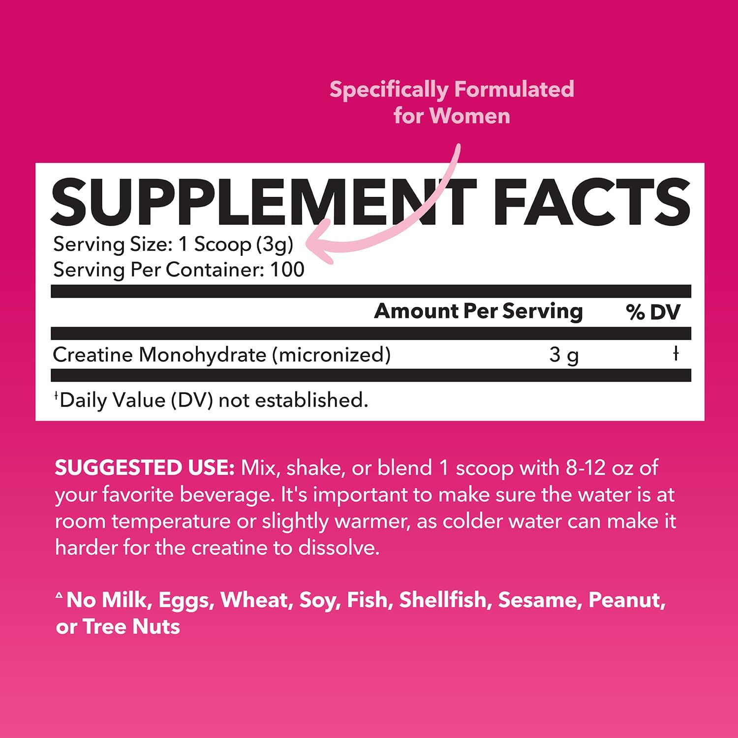 Women's Micronized Creatine Monohydrate Powder - Energy & Muscle Support - 3g Per Serving - Unflavored Vegan Blend - 100 Servings