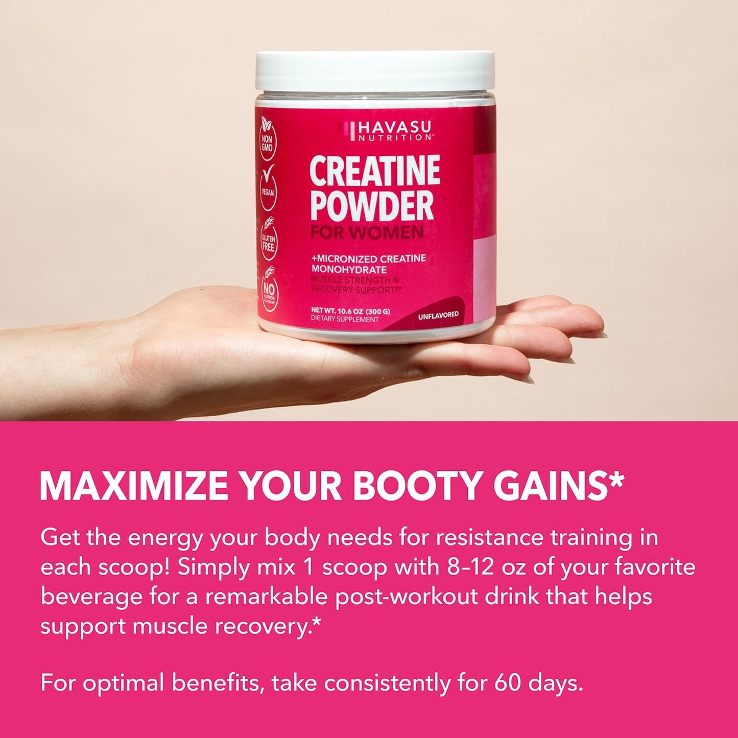Women's Micronized Creatine Monohydrate Powder - Energy & Muscle Support - 3g Per Serving - Unflavored Vegan Blend - 100 Servings