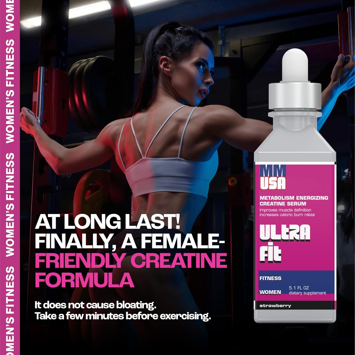Women's MMUSA Creatine: Boost Energy, Burn Fat, Build Muscle Tone for Aerobics, Cycling, Running & Stamina - Cherry Flavor