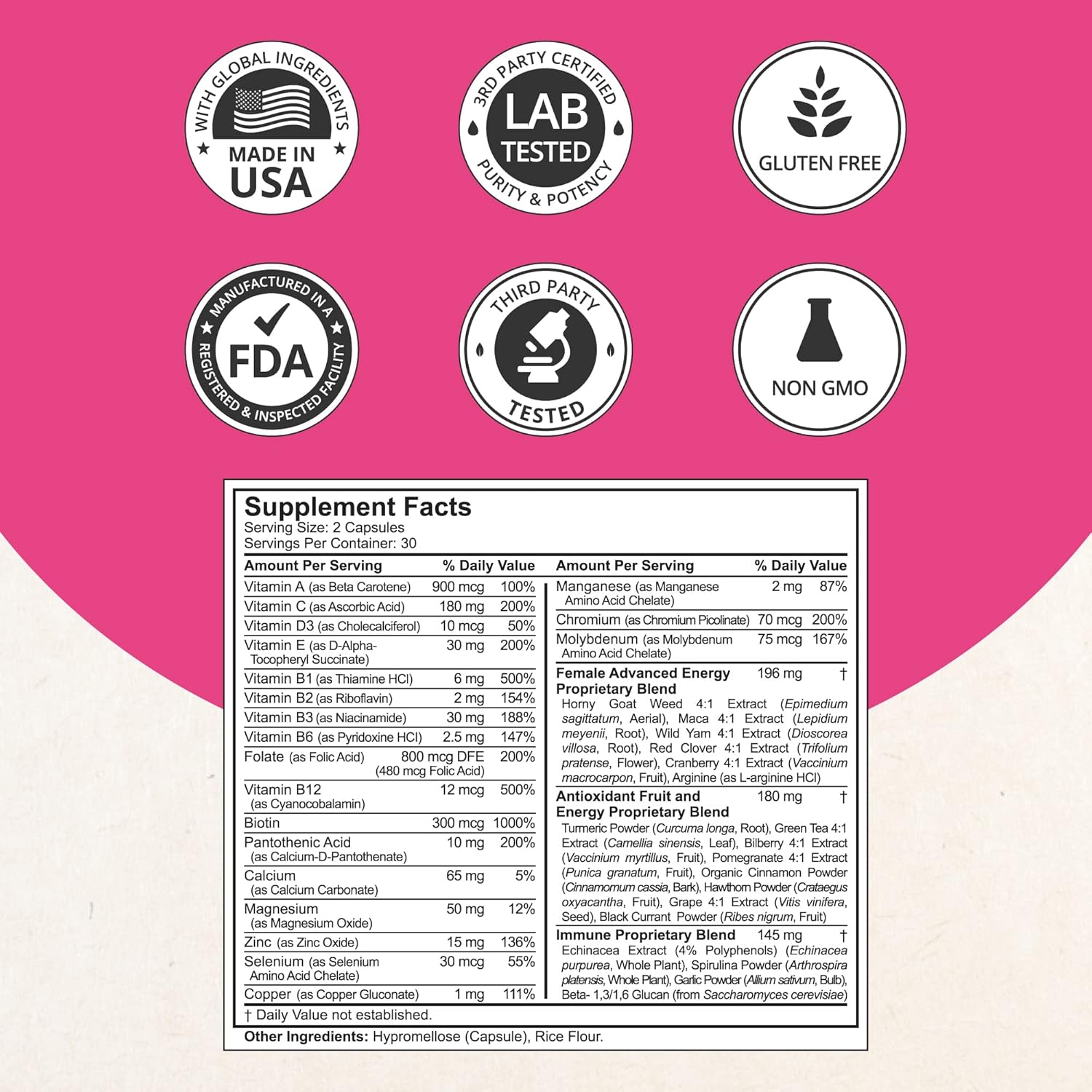 Women's Multi 18+ 39-in-1 Capsules with Horny Goat Weed, Maca, and Cranberry - Supports Women's Health - 60 Vegan Capsule Supplement