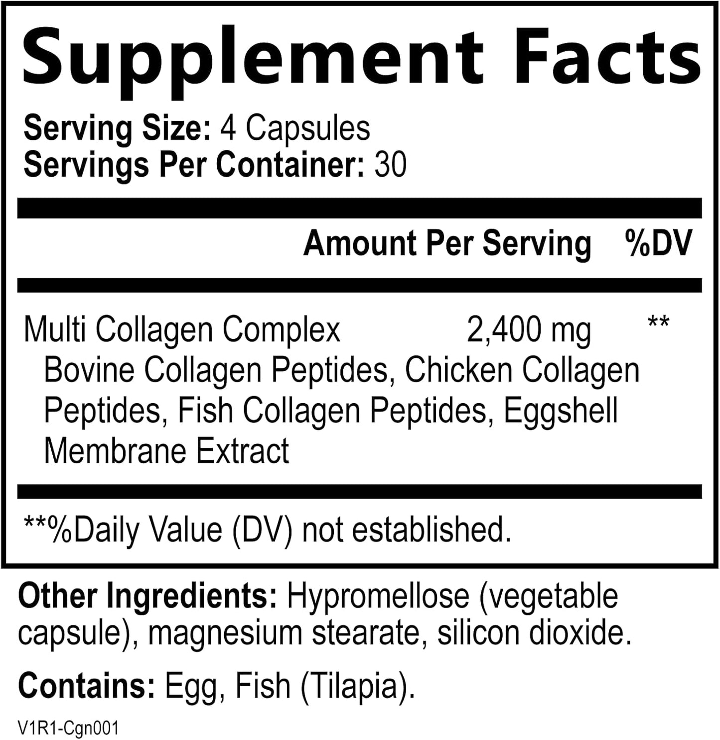 Women's Multi Collagen Peptides Complex Pills - Type I, II, III, V, X for Hair, Skin, Nails, Joints & Bones - Hydrolyzed, Grass-Fed Supplement - 120 Capsules