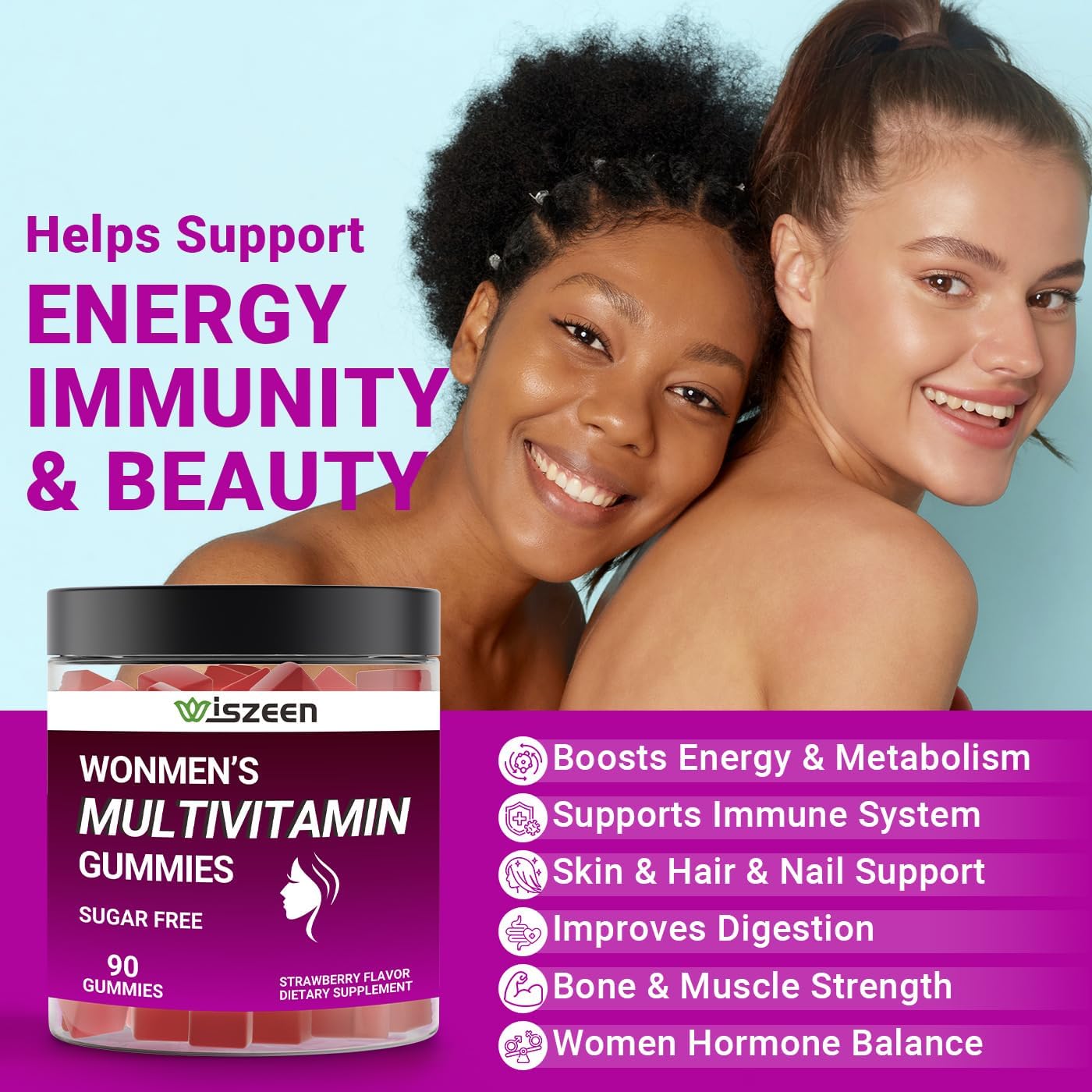 Women's Multivitamin Gummies with Methylated Nutrients, Iron, Vitamin D3, K2, and Calcium for Optimal Health
