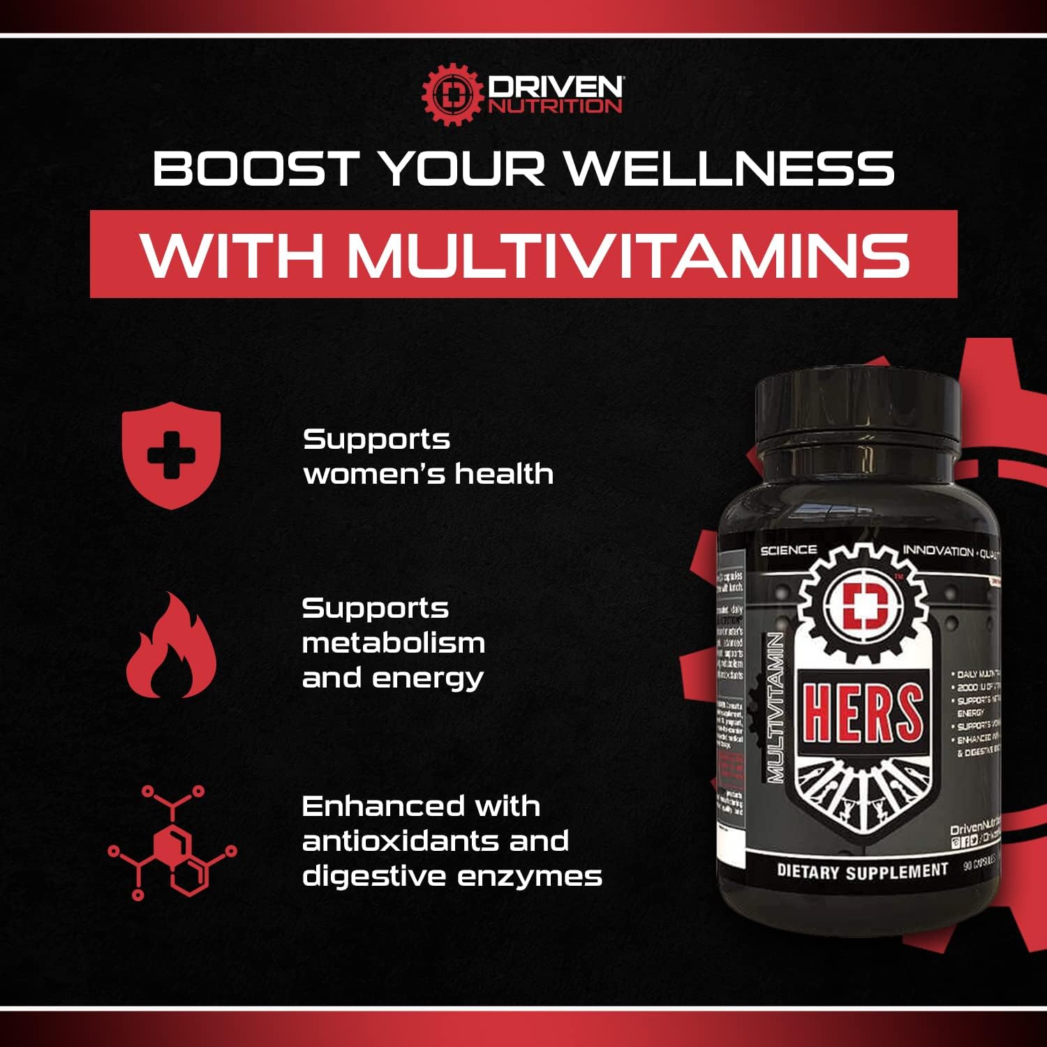 Women's Multivitamin with Energy, Metabolism, Immune Support & Recovery - 90 Ct - Vitamin A, E, D, C, Magnesium, Zinc & More