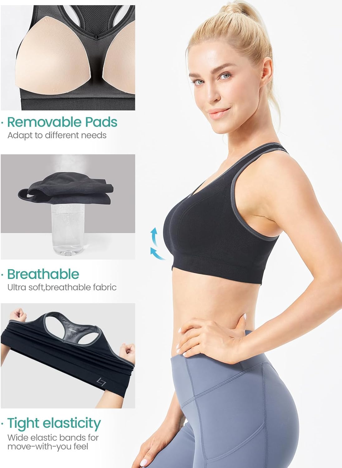 Women's Padded Racerback Sports Bras - Seamless High Impact Support for Yoga, Gym, Workout