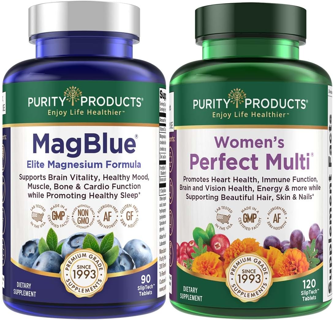 Women's Perfect Multi + MagBlue Bundle - Supports Urinary Tract Health, Immunity, Hair Skin Nails + More - Magnesium Bisglycinate, Vitamin D3 - Purity Products