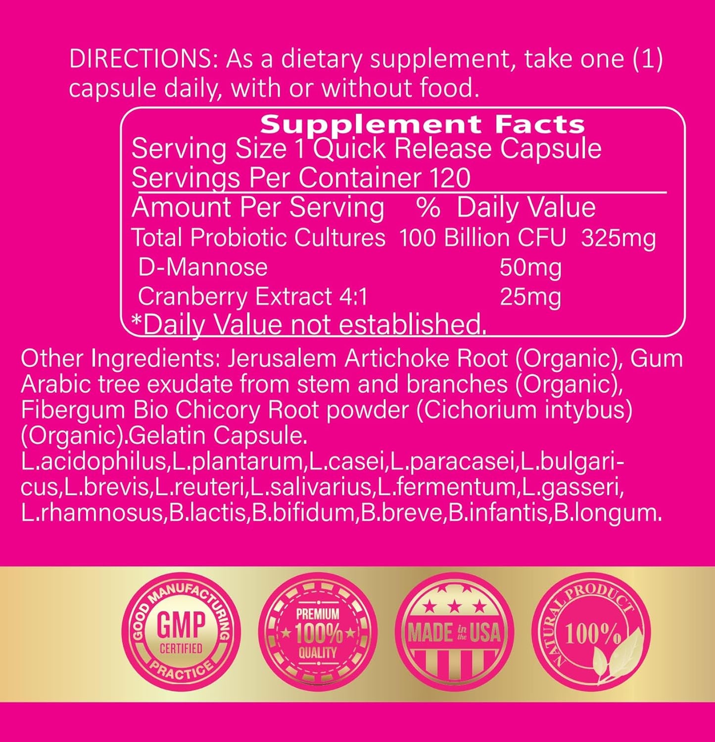 Women's PH Balance & Digestive Health Probiotic - 100 Billion CFU - 6 Unique Strains - 120CT