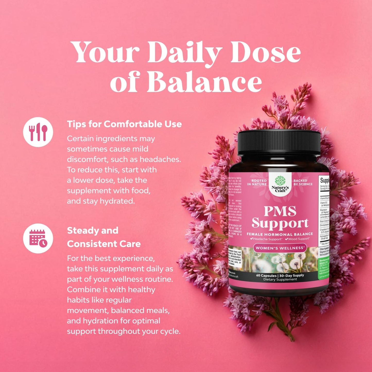Women's PMS Support Supplement with DIM, Chasteberry, Black Cohosh & Ashwagandha - Hormone Balance for Period Cramps, Menopause, Mood Swings - 60 Capsules