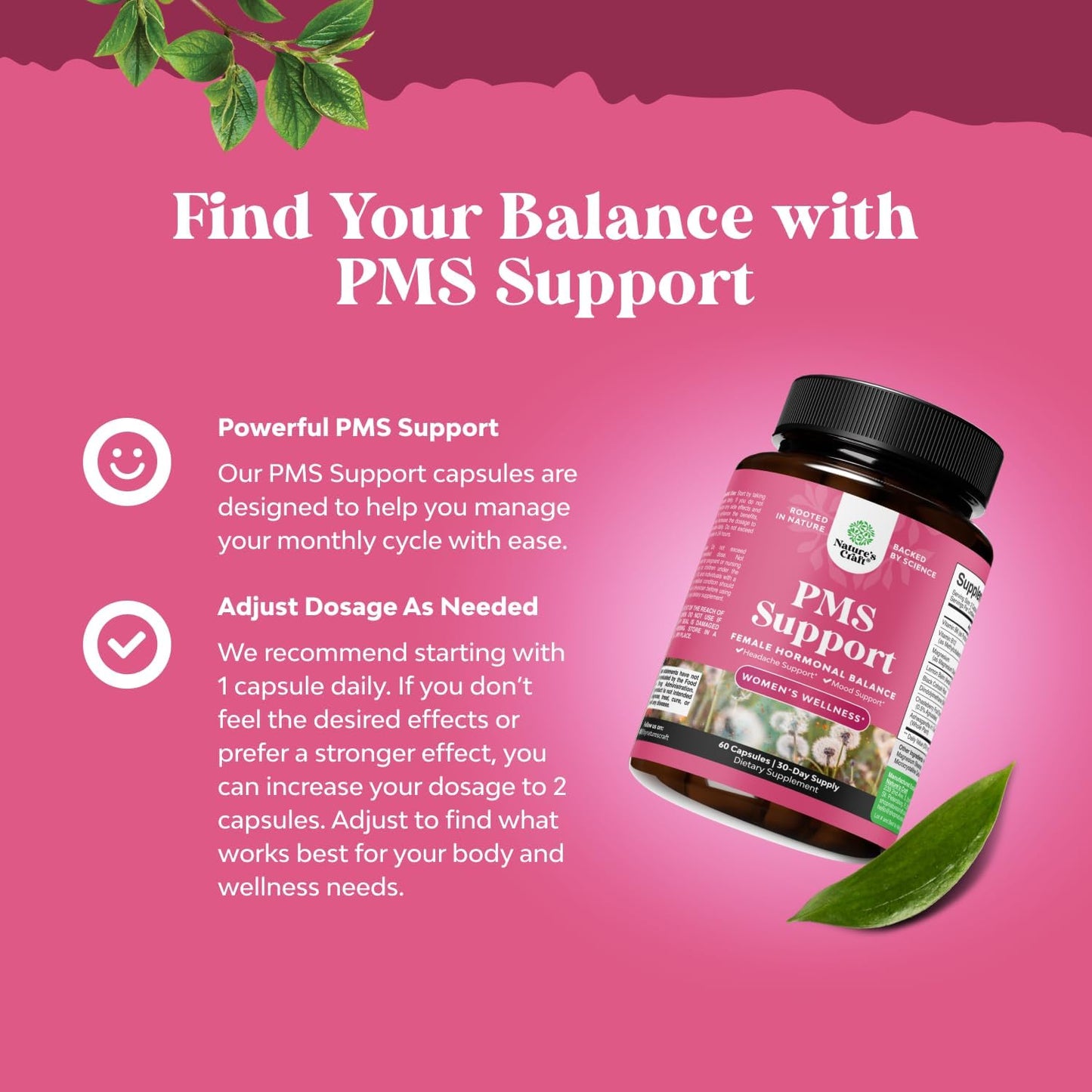 Women's PMS Support Supplement with DIM, Chasteberry, Black Cohosh & Ashwagandha - Hormone Balance for Period Cramps, Menopause, Mood Swings - 60 Capsules