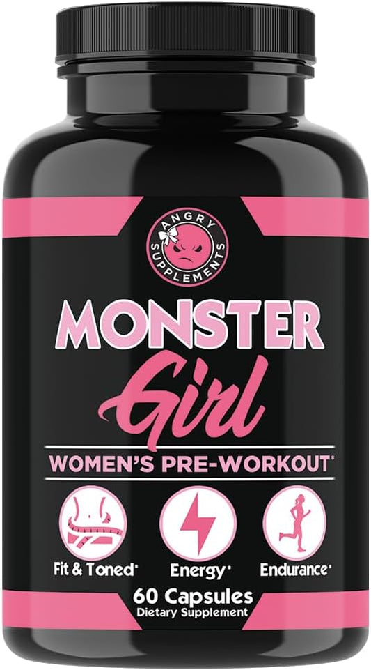 Women's Pre-Workout Energy Pills with Caffeine, Yerba Mate, Apple Cider Vinegar - 60 Capsules for Boosting Performance and Recovery