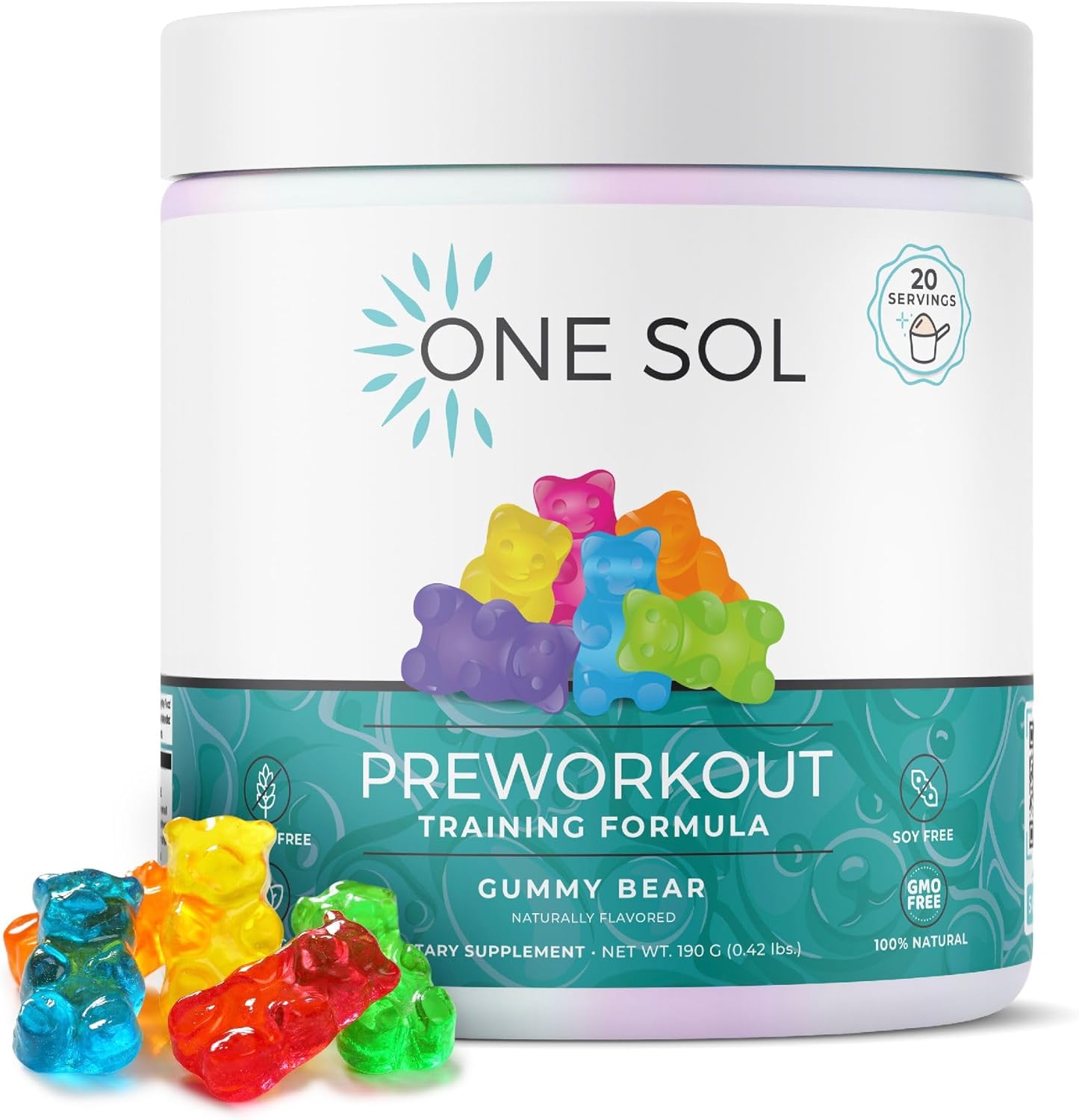 Women's Pre-Workout Gummy Bears - Enhanced Focus & Pump, No Jitters, Vegan & Gluten-Free - One Sol