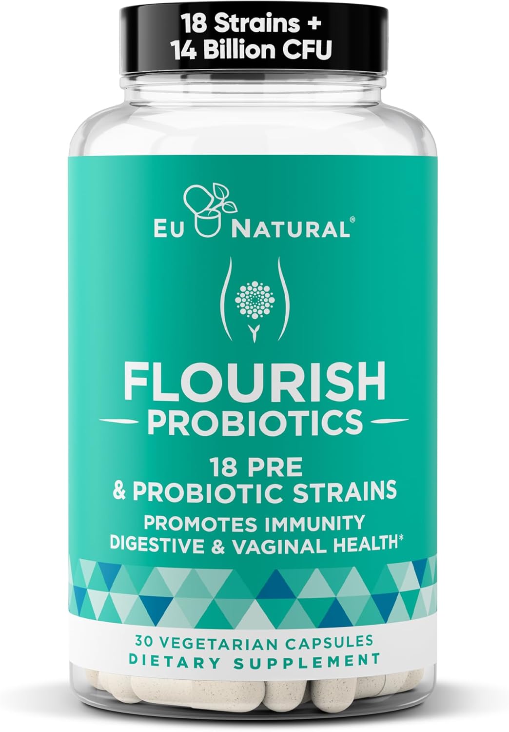 Women's Probiotic and Prebiotic Blend for Gut, Urinary Tract, and Vaginal Health - 18 Proven Strains, 14 Billion CFU - 30 Mini Vegan Capsules