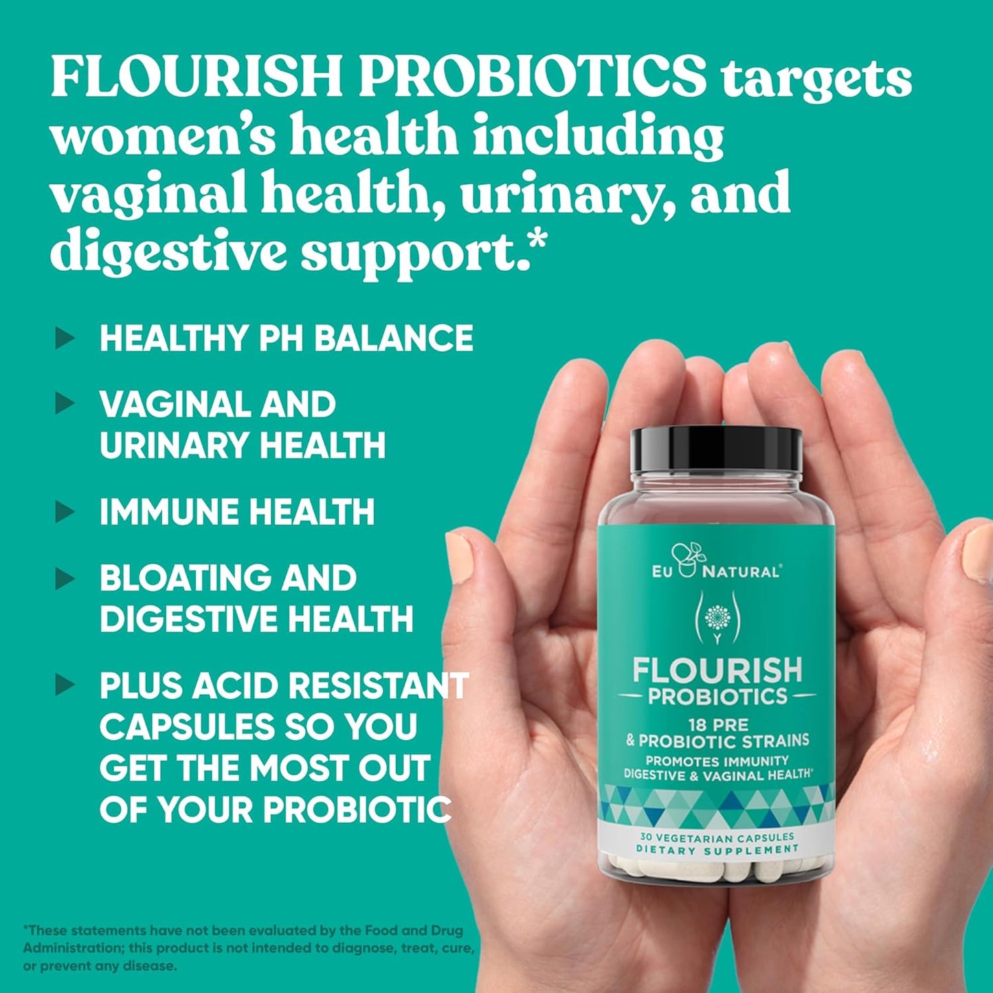Women's Probiotic and Prebiotic Blend for Gut, Urinary Tract, and Vaginal Health - 18 Proven Strains, 14 Billion CFU - 30 Mini Vegan Capsules