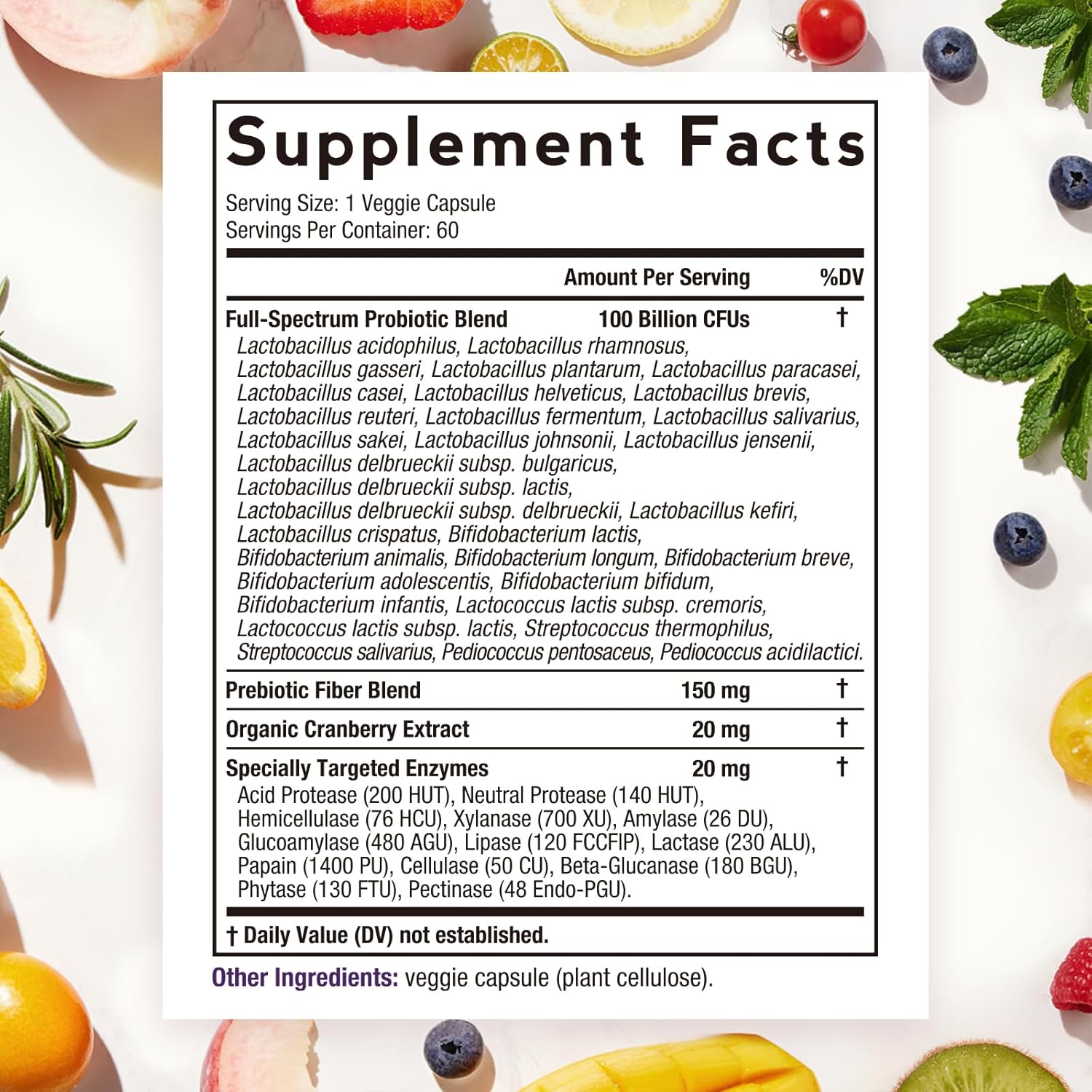 Women's Probiotic Blend with 100 Billion CFU, 32 Strains, Prebiotic Fiber, Enzymes, Cranberry - Supports Vaginal, Urinary, Digestive & Immune Health, Shelf Stable, Delayed Release - 60 Capsules