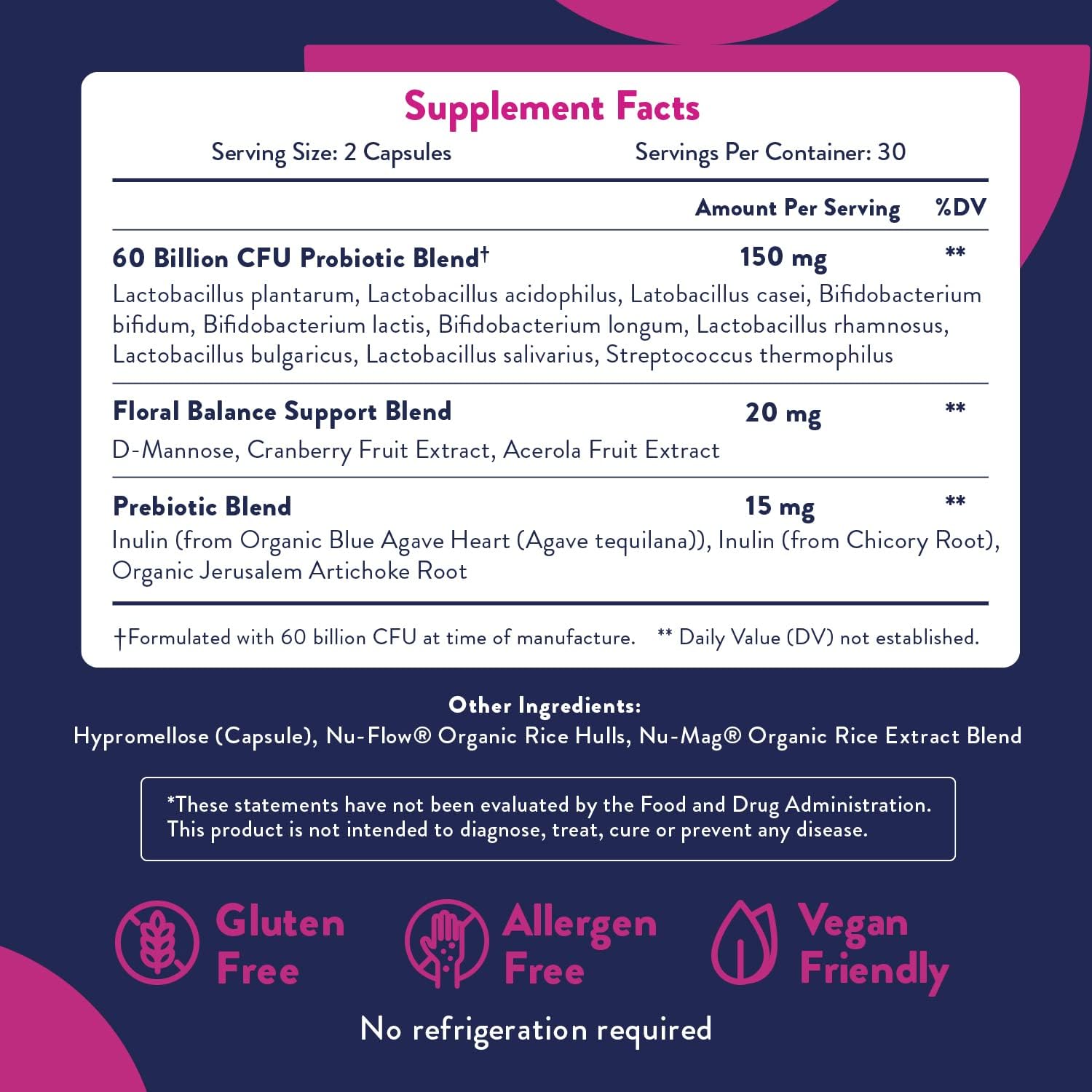 Women's Probiotic Capsules with Cranberry & D-Mannose for UTI & pH Balance - 60 Billion CFUs, 60 Capsules, Easy to Swallow