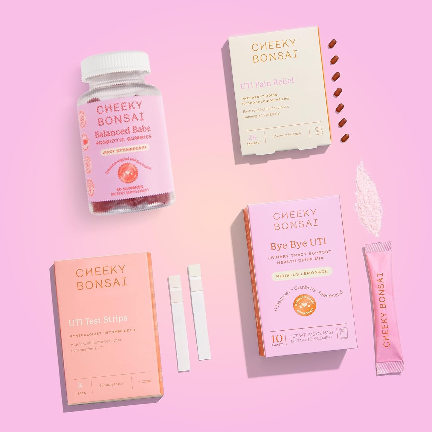 Women's Probiotic Gummies - Cheeky Bonsai Balanced Babe, Strawberry Flavor, 60 Count, 5 Billion CFUs for UTI & Vaginal Health