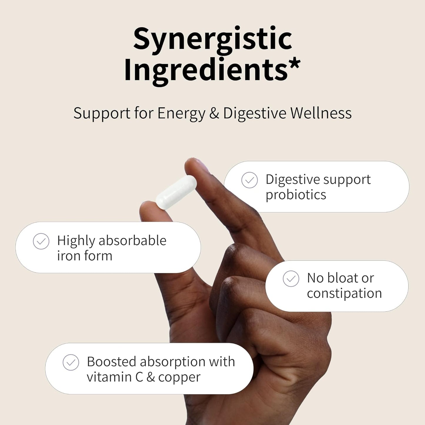 Women's Probiotic + Iron Supplement with Vitamin C and Copper - Vegan Formula for Energy and Digestive Wellness