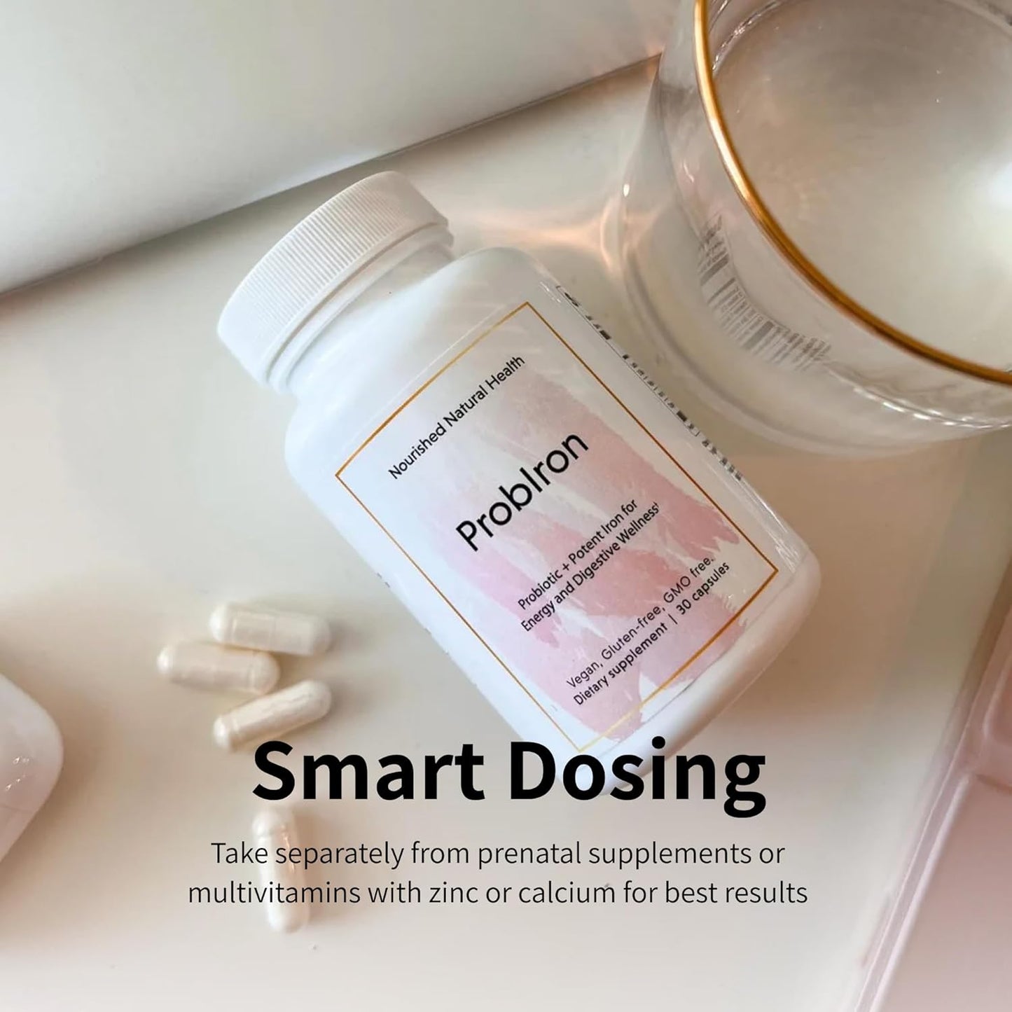 Women's Probiotic + Iron Supplement with Vitamin C and Copper - Vegan Formula for Energy and Digestive Wellness