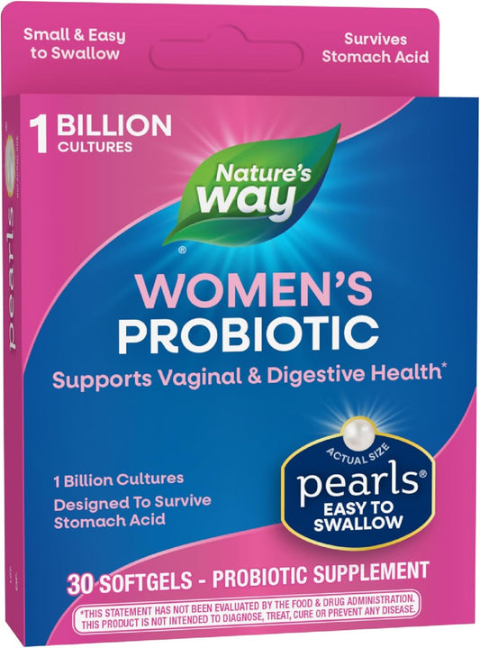 Women's Probiotic Pearls for Vaginal and Digestive Health - 1 Billion Live Cultures - No Refrigeration Needed - 30 Softgels