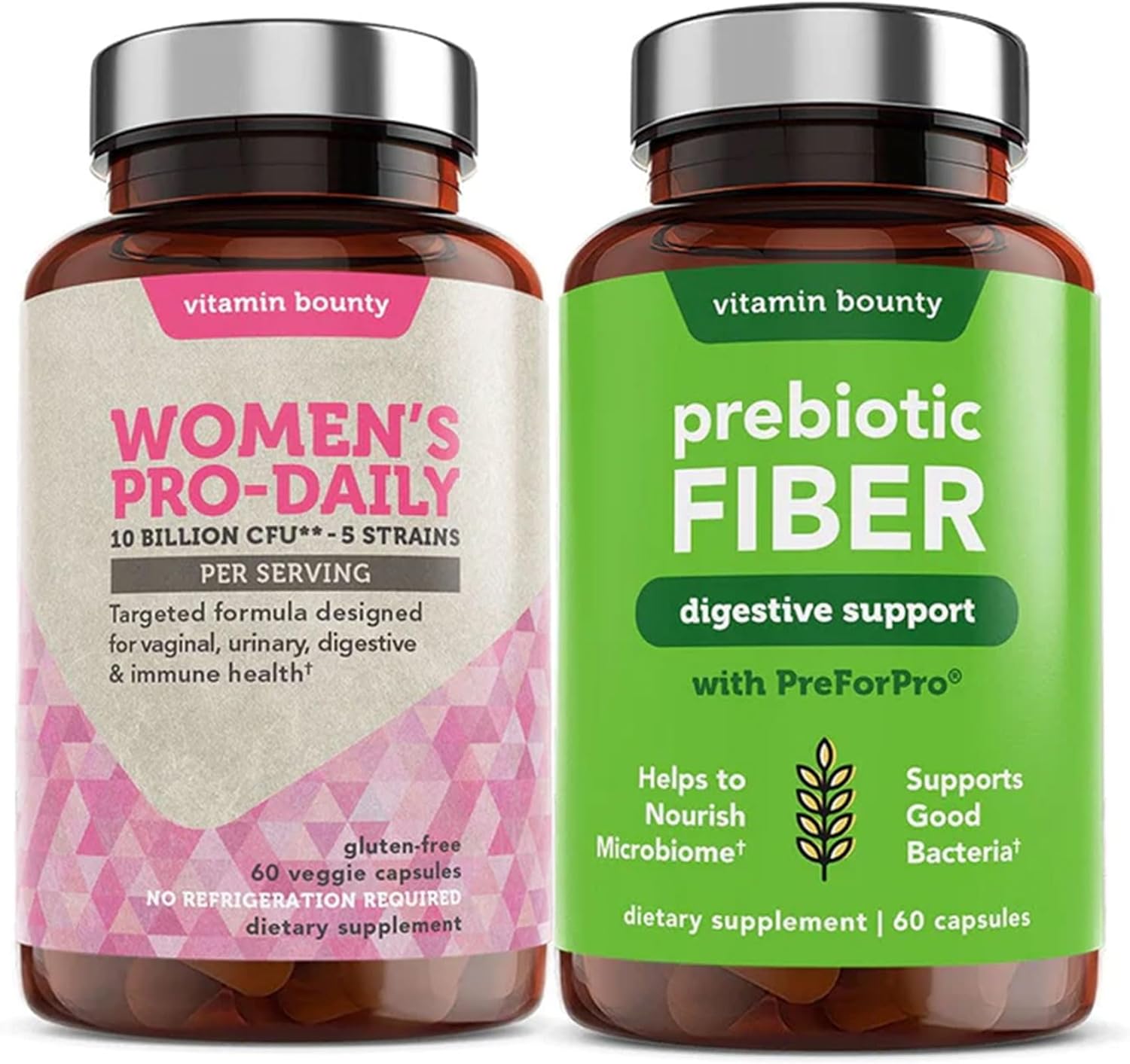 Women's Probiotic & Prebiotic Bundle for Vaginal & Digestive Health - pH Balance Support with Cranberry, Ashwagandha - Delayed-Release Capsules