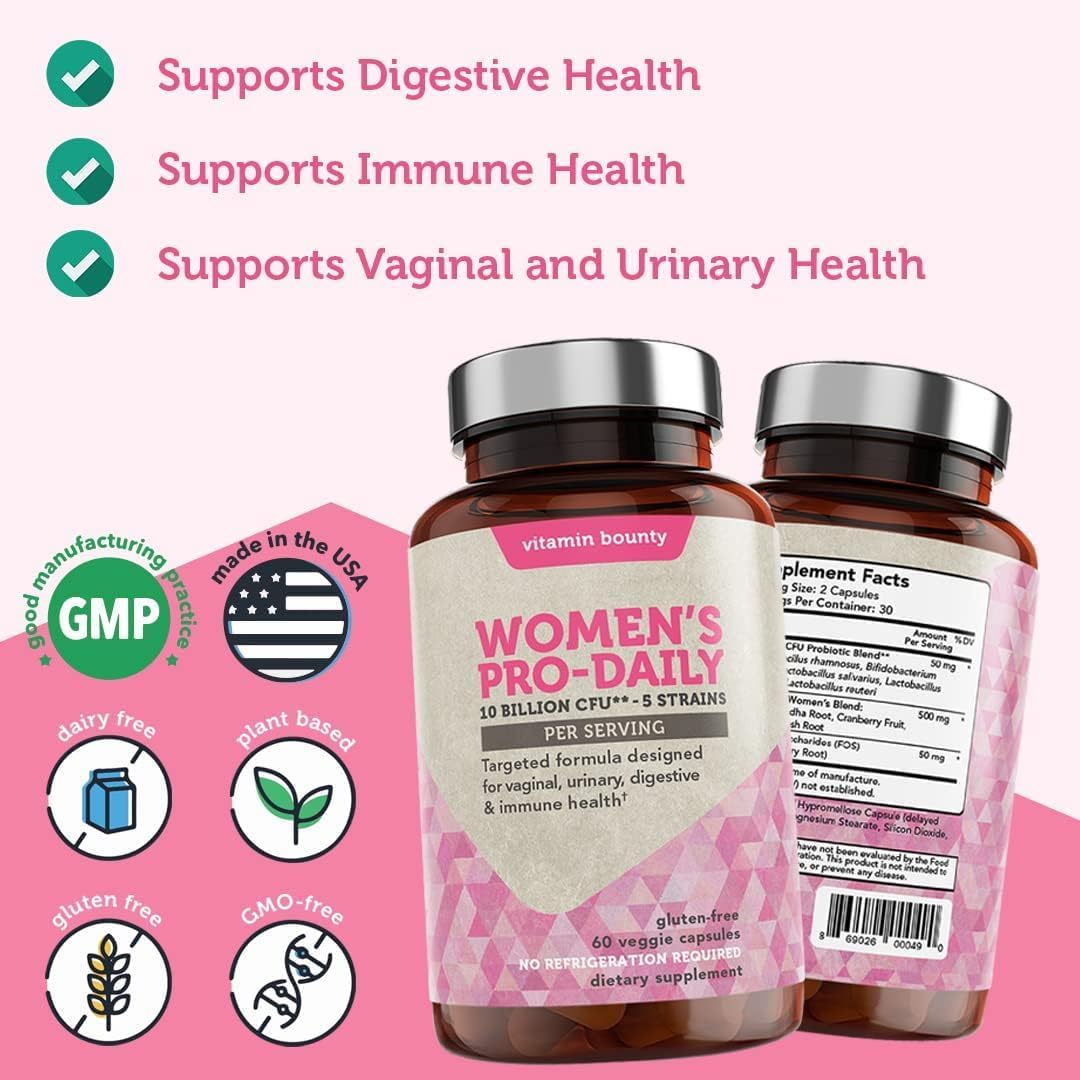Women's Probiotic & Prebiotic Bundle for Vaginal & Digestive Health - pH Balance Support with Cranberry, Ashwagandha - Delayed-Release Capsules