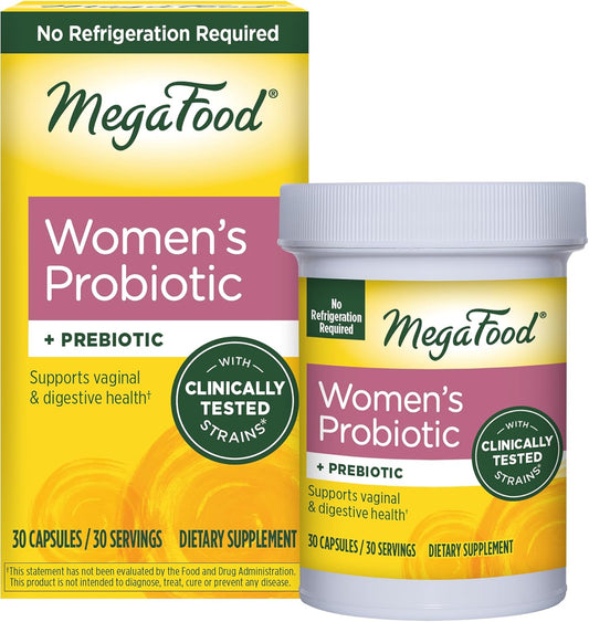 Women's Probiotic + Prebiotic Capsules for Digestive Health & Vaginal pH Balance - Gluten-Free, Vegetarian Formula - 30 Capsules